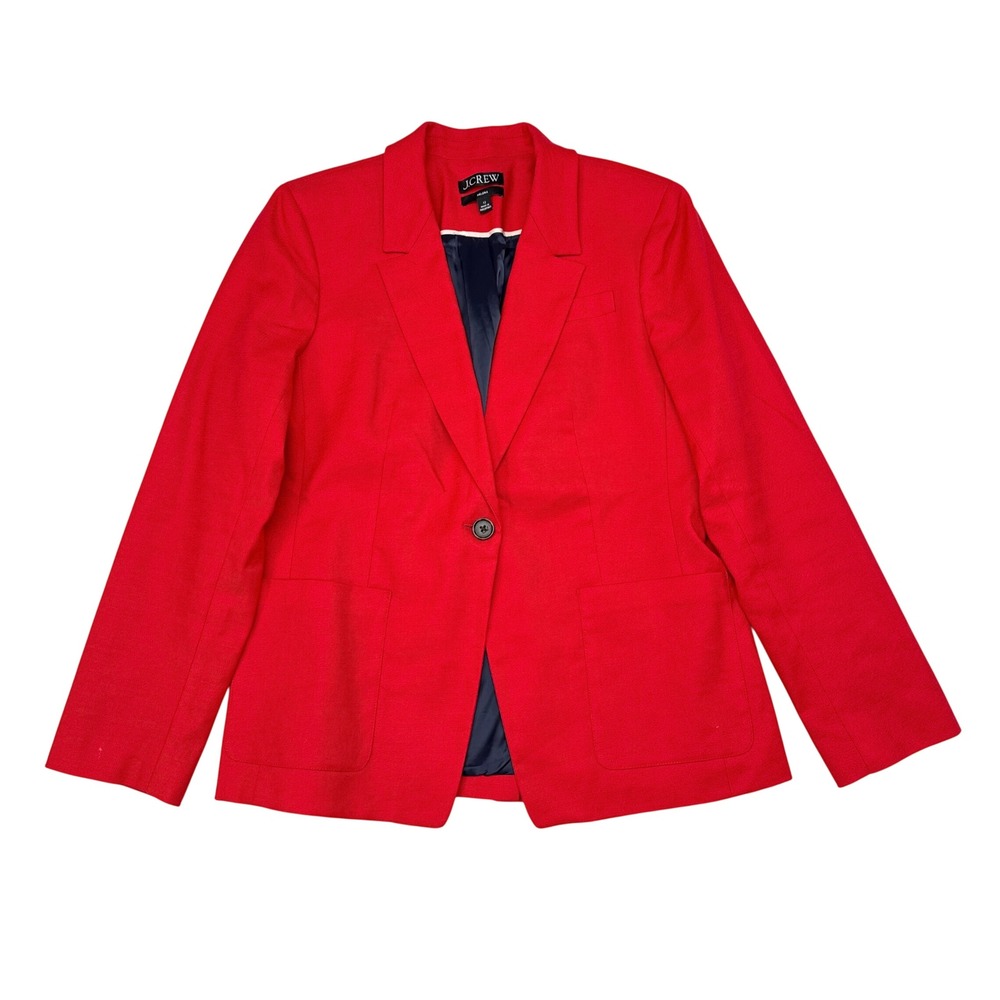 J Crew Blazer Jacket Womens Size 12 Red Helena Linen Blend Career Christmas